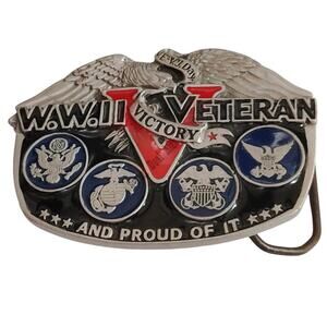 1988 WW II Veteran Victory Great American Belt Buckle, All Branches 3"W x 2-25"H